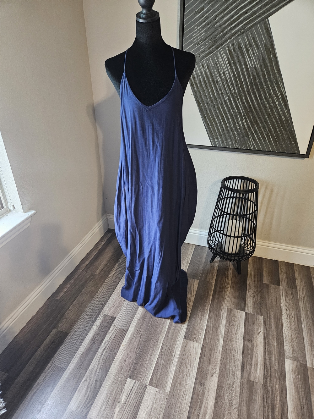 Navy Blue Slip Maxi Dress - Classic V-Neck Spaghetti Strap
